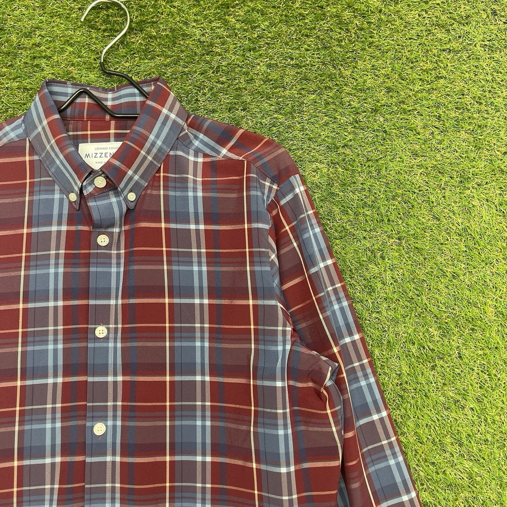 Mizzen Main Shirt Mens Large Trim Fit City Flannel Performance Long Sleeve Poly